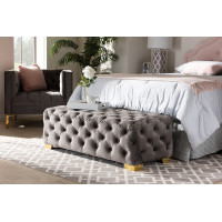 Baxton Studio TSFOT028-Slate Grey/Gold-Otto Avara Glam and Luxe Gray Velvet Fabric Upholstered Gold Finished Button Tufted Bench Ottoman